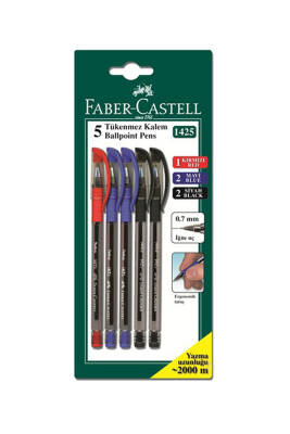 Faber Castell 1425 Renkli Kalem 5 Li Set ( 2 Mavi.1 Kırmızı 3 Siyah ) - 1