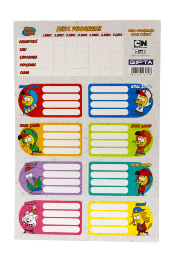 Gıpta Kral Şakir Ders Programı Okul Etiketi 3 Yaprak 16 X 24 Cm