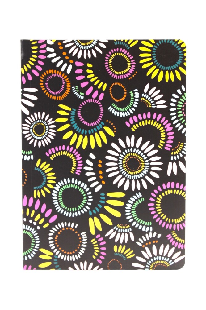 Kırtasiye Ofisi 128 Yaprak Çizgili Zemin Renkli Defter Siyah Çiçek 15 X 21 Cm