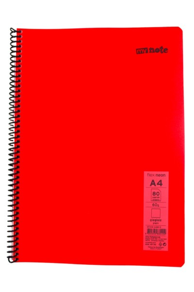 Mynote Flex A4 80 Yaprak Çizgisiz Spiralli Plastik Neon Kapak Defter - 21