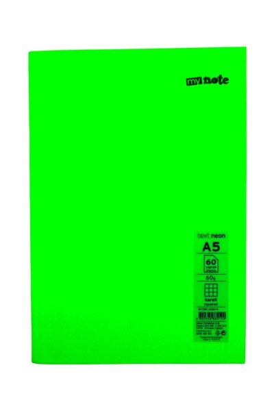 Mynote Text A5 60 Yaprak Kareli Plastik Neon Kapaklı Defter - 1